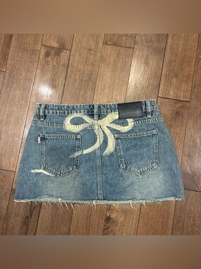 princess polly Denim Mini Skirt with Bleached Bow Detail - Blue